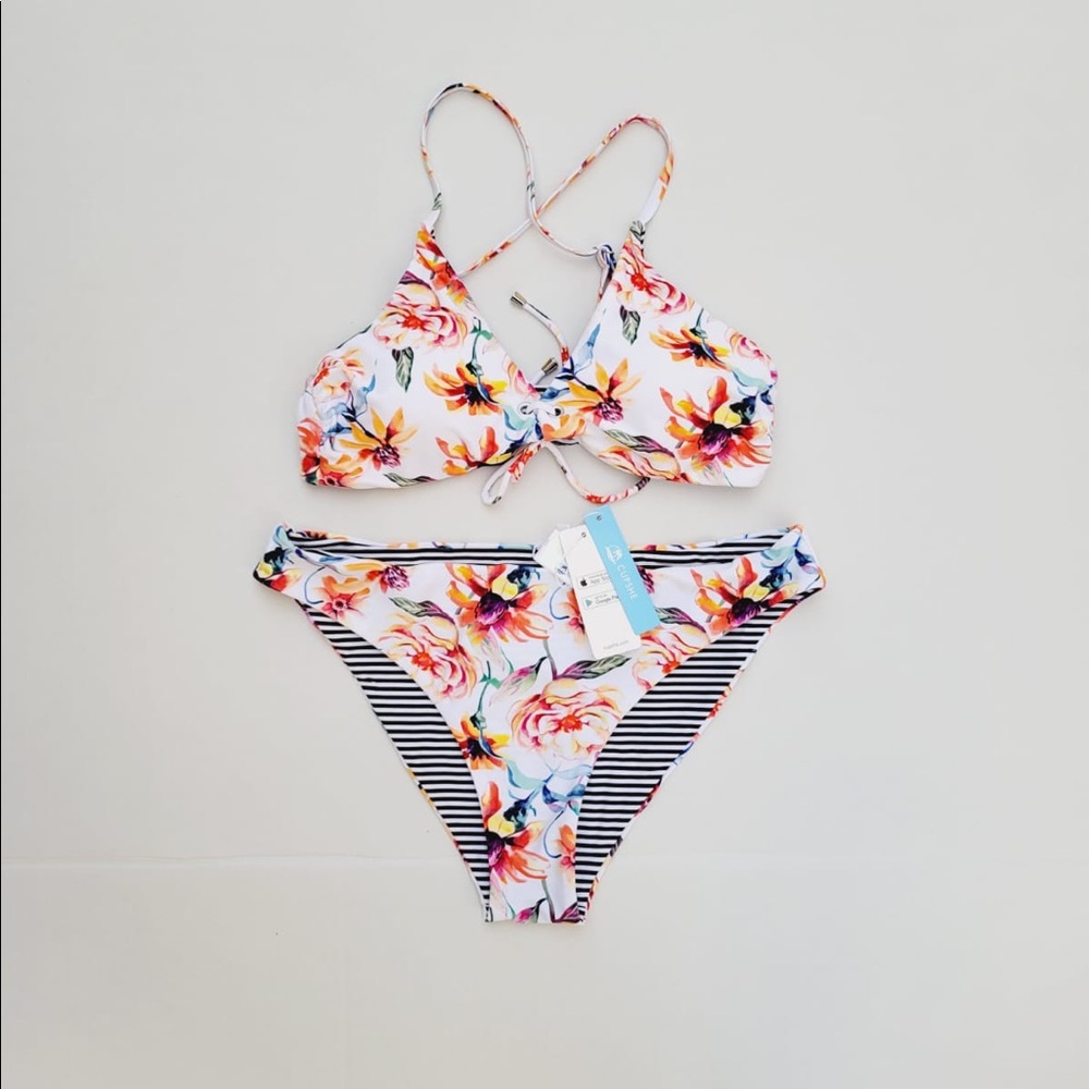 CUPSHE Women's Bikini Set Reversible Lace Up Bikini